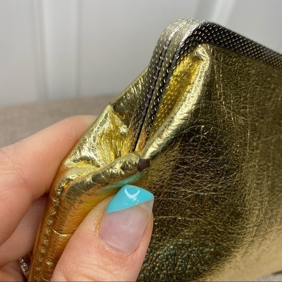 VINTAGE Gold Clutch Wallet Coin Purse Small Accessory Bag, hidden pocket under - Picture 6 of 7